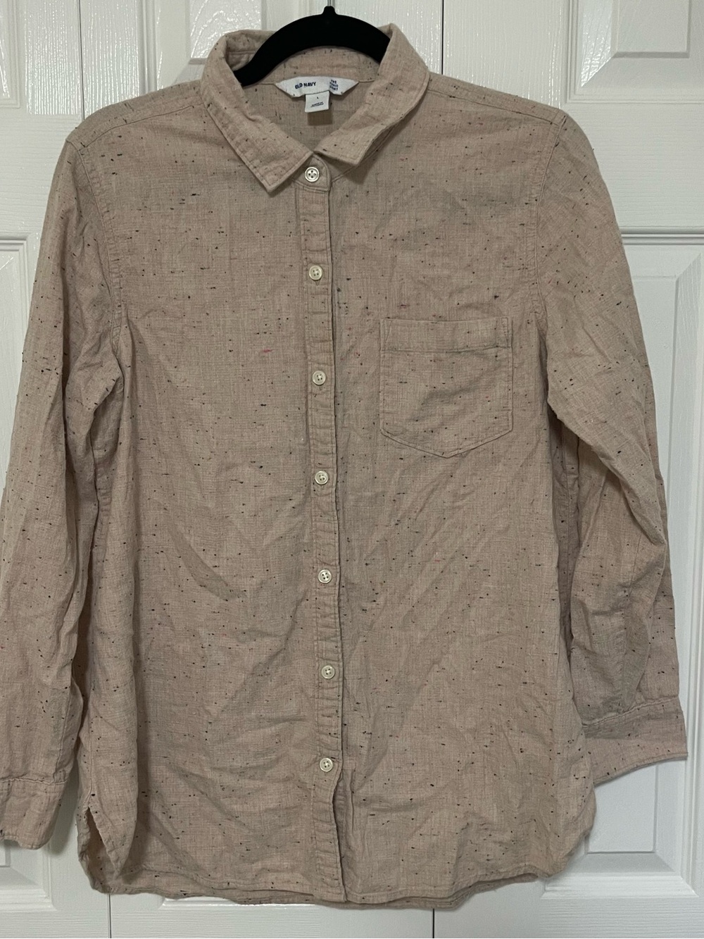 Old Navy Light Beige Speckled Long-Sleeve Button-Down Shirt
